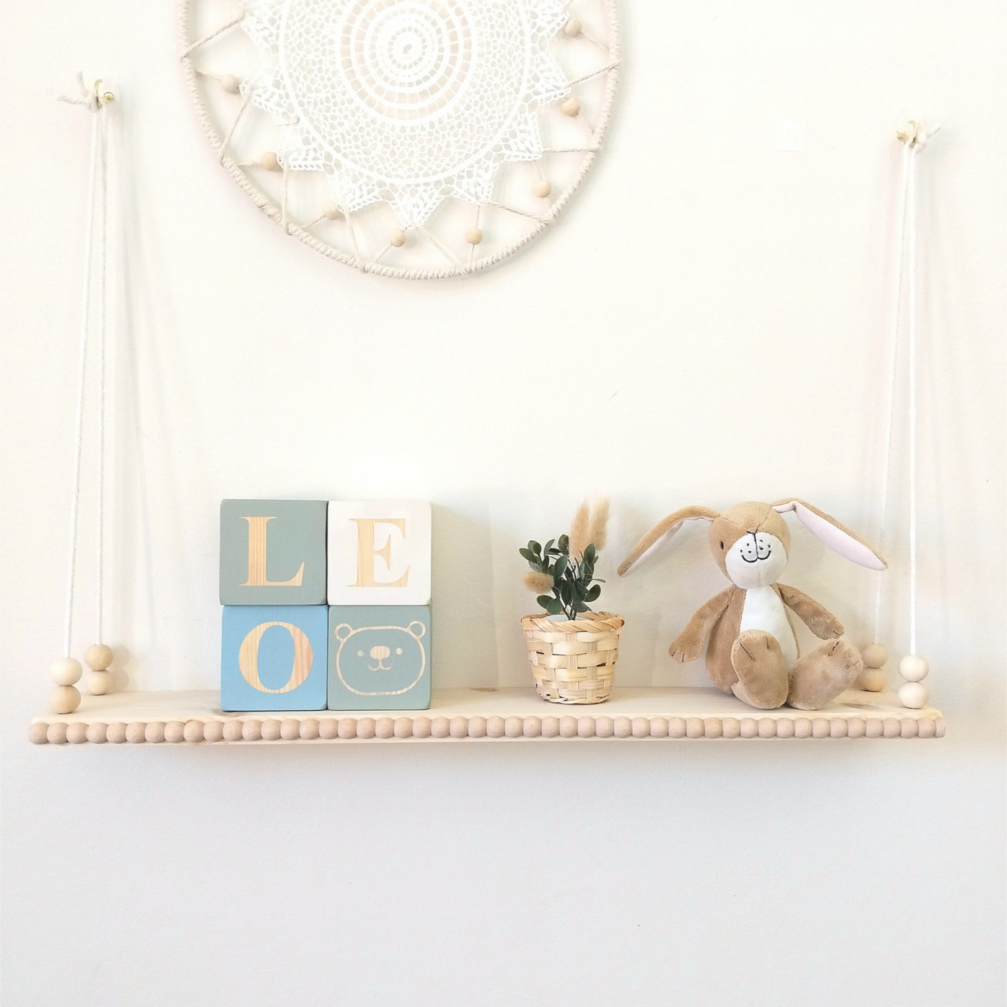Wooden Nursery Swing Shelf With Bobbin Beaded Trim